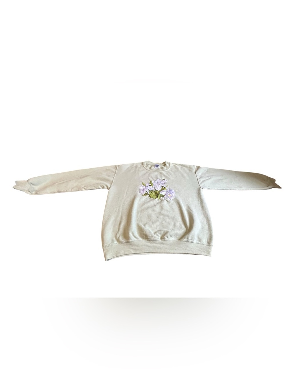 Vintage Iris Embroidered Pastel Green Crewneck Sweatshirt Cottagecore M - Picture 12 of 14